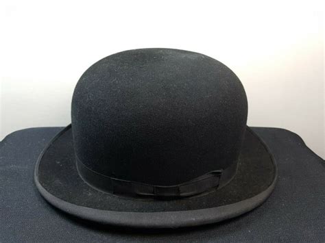 Vintage Mens Black Bowler Derby Hat With Leather Trim Etsy