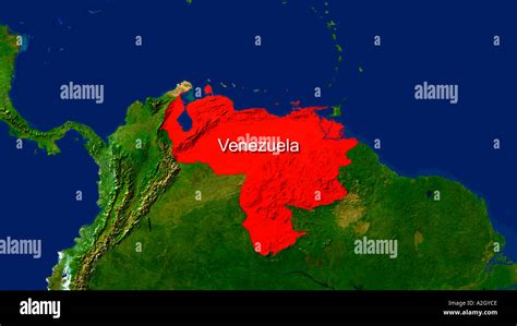 Satellite Image Of Venezuela Highlighted Red Stock Photo Alamy