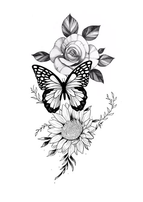 Floral Rosa E Borboleta Tatuagem Tatuagens Florais Vintage Tatuagem