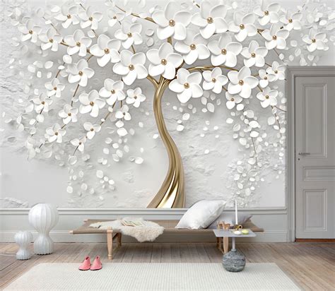 Use them in commercial designs under lifetime, perpetual & worldwide rights. 3D Gold Tree Floral, White 3D Floral Wall Mural, Wall Art ...