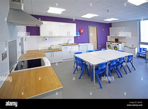 A Home Economics Classroom In A New British Primary School Shows Stock