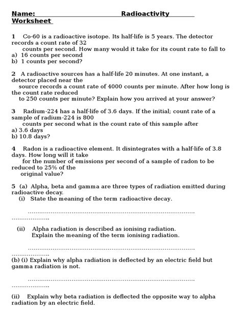 Radioactivity worksheet.............