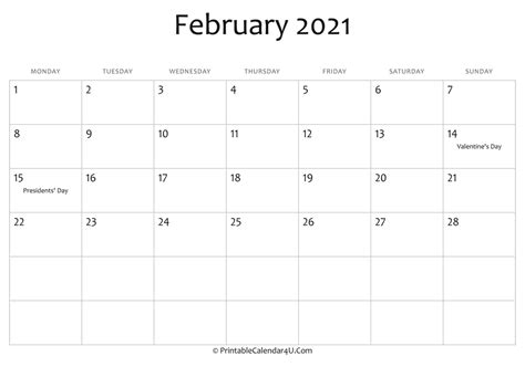 February 2021 Editable Calendar With Holidays