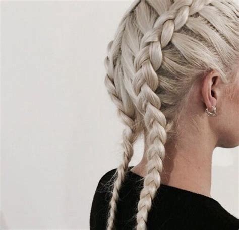 Once the braid is complete, pin it on the back/far side of your head underneath the top layer of your hair, covering the bobby pins. reverse double french braids | Hair styles, Beautiful hair ...
