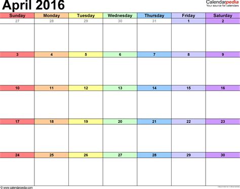 April 2016 Calendar Templates For Word Excel And Pdf