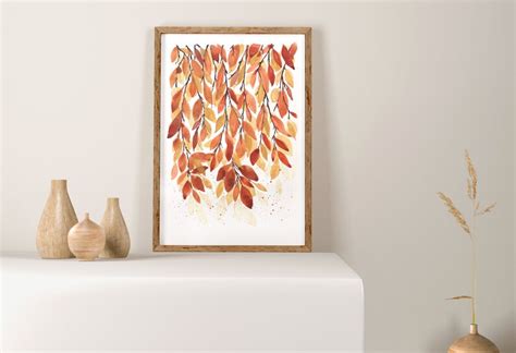 Autumn Wall Art Print With Leaves Fall Wall Decor Rustic Etsy