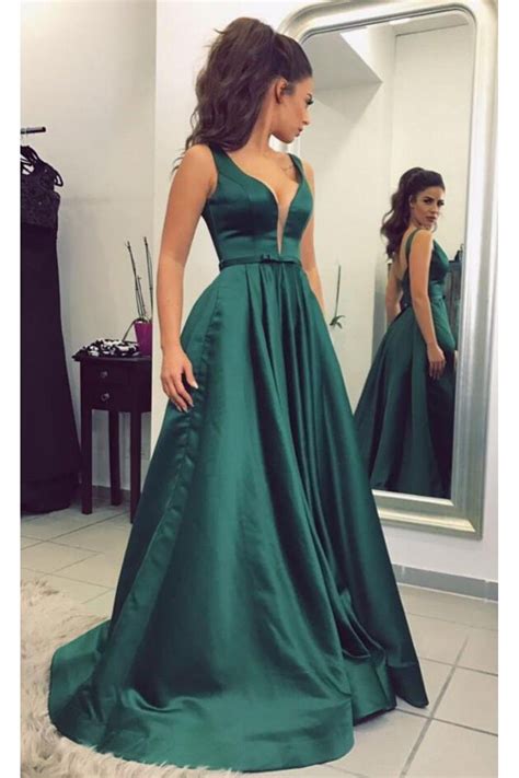 elegant v neck long green prom evening formal dresses 3021541 in 2020 green formal dresses
