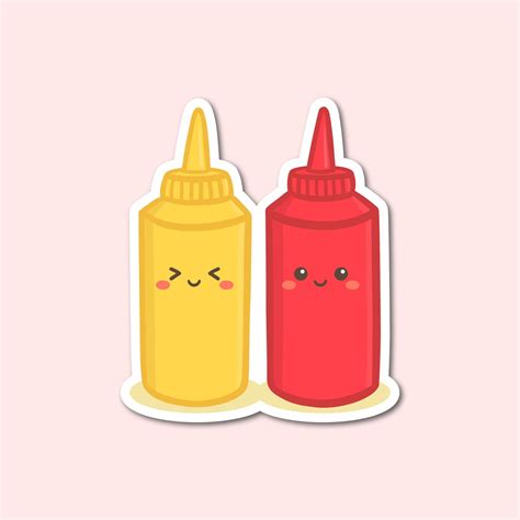 Kawaii Sauce Bottles Sticker Tomato And Mustard Red And Etsy