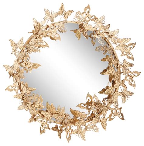 Round Metallic Butterfly Hanging Wall Mirror Contemporary Wall