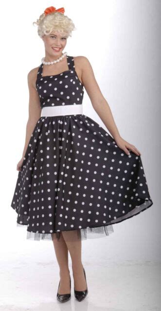 50s Cutie Costume Black And White Polka Dot Dress Sock Hop Adult Size M