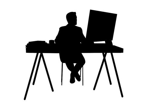 Black Silhouette White Background Office Worker Workstation Job