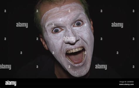 Clown Halloween Man Portrait Close Up Of An Crazy Evil Clowns Face