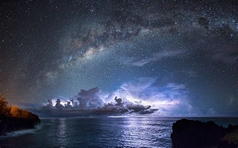 Long Exposure Galaxy Milky Way Comet Coast Fence Bay Landscape