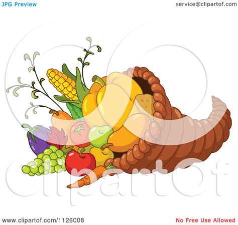 Cartoon Of A Thanksgiving Cornucopia Horn Of Plenty Full Of Harvest