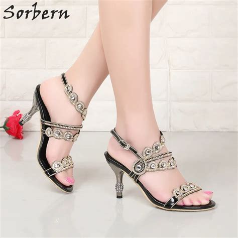 Sorbern Rhinestone Women Sandals Shoes Buckle Strap 8cm Heels Crystal