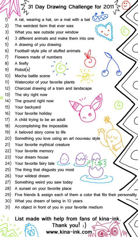31 Day Drawing Challenge By Kina On Deviantart