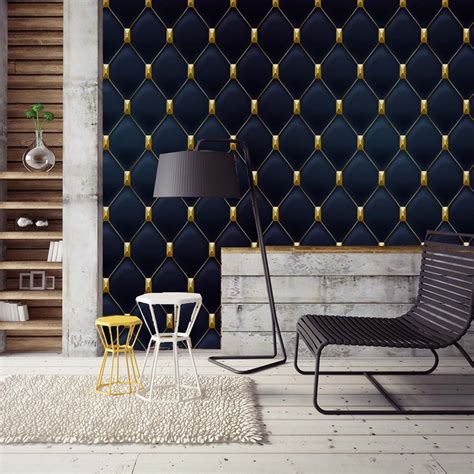 Art Deco Geometric Wallpaper In Navy Blue And Gold Removable Etsy