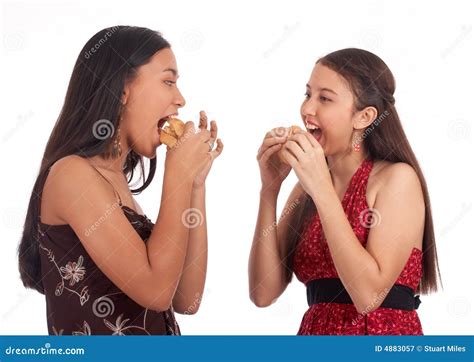 two girls eating stock image image of food adolescent 4883057