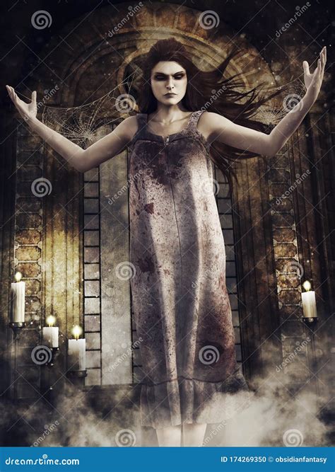 Ghost Girl In An Old Temple Stock Illustration Illustration Of Woman