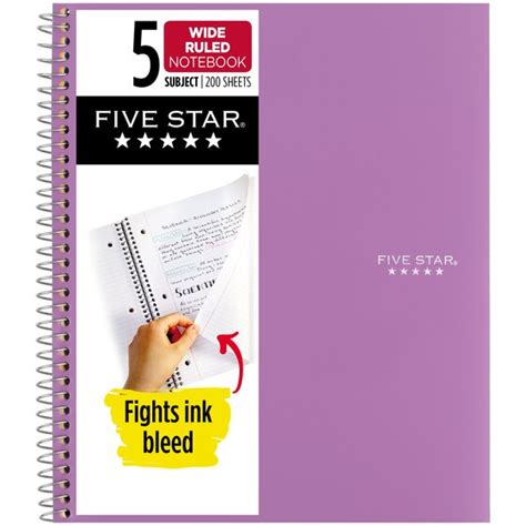 Five Star Wirebound Notebooks 5 Subject Wide Ruled Spiral Notebooks