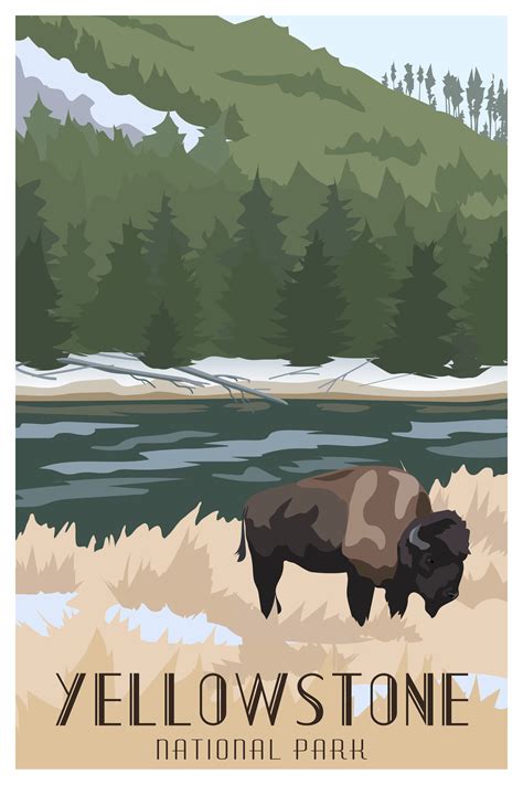 yellowstone national park travel poster digital art made using adobe illustrator national