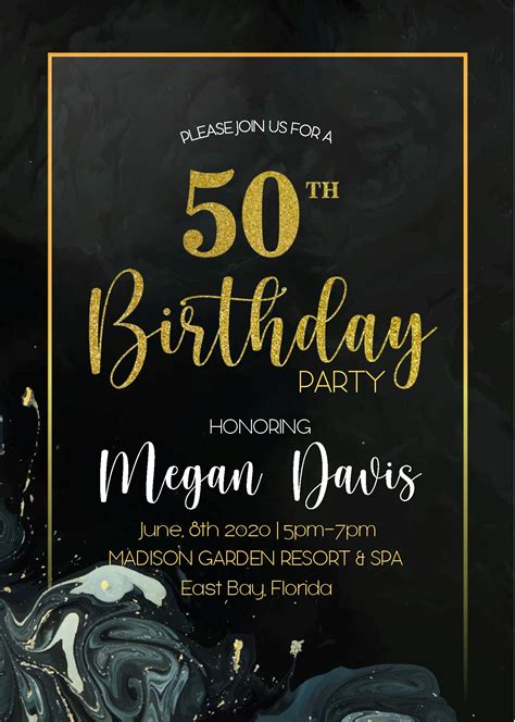 Black And Gold 50th Birthday Invitation Templates Editable With Ms