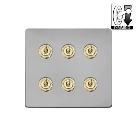Soho Lighting Fusion Brushed Chrome And Brushed Brass 6 Gang Dimming