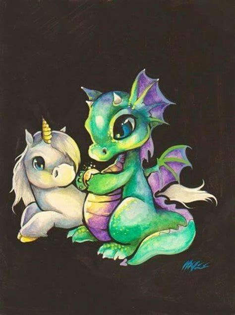 Best Friends☺ Cute Dragons Baby Dragon Unicorn Art
