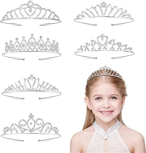 Hifot 6 Pcs Princess Tiaras For Girls Kids Crystal Crown Silver Tiara