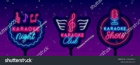 Karaoke Neon Labels Collection Shiny Street Stock Vector Royalty Free