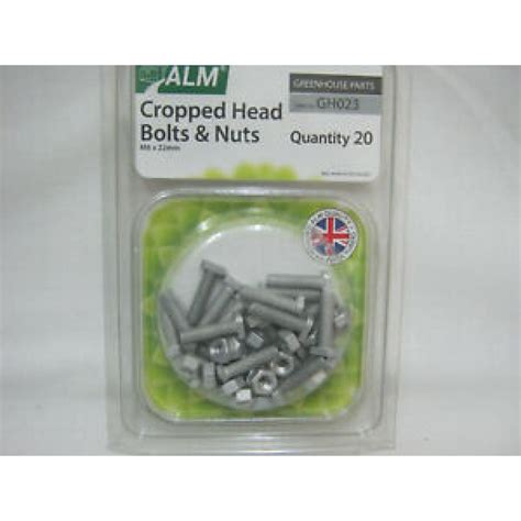 Alm Greenhouse Aluminium Cropped Head Bolts And Nuts M6 X 22mm Pk 20 Gh023