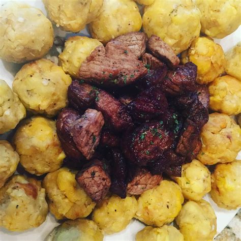 See more ideas about puerto rican cuisine, food, puerto ricans. Homemade Puerto Rican Traditional carne frita y mofongo (Steak and plantain mash balls ...