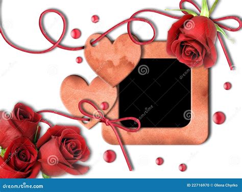 Vintage Photo Frame Red Roses And Heart Stock Illustration