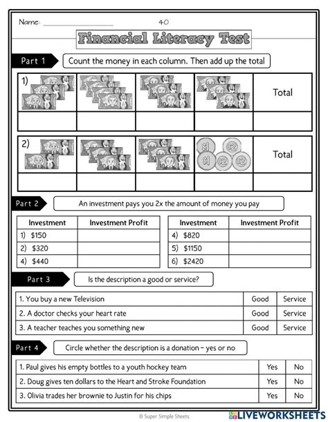Grade 4 Financial Literacy Quiz Online Exercise For Live Worksheets