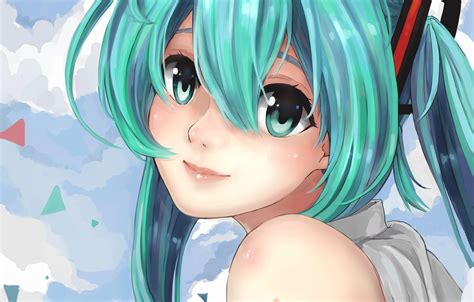 Wallpaper Girl Clouds Face Smile Hair Art Vocaloid Hatsune Miku