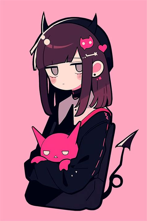 Anime Style Cute Black And Pink Demon Girl By Chromatic Currents Cute