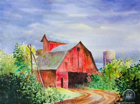 A Red Barn In Water Color Places To Visit Pinterest Red Barns