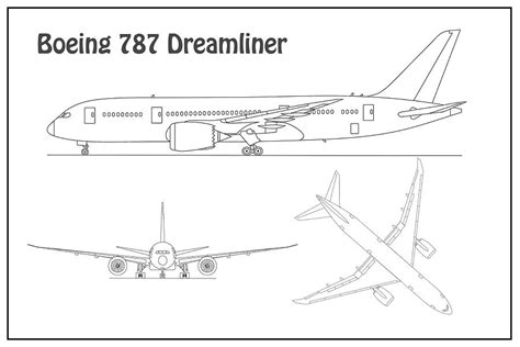 Boeing 787 Dreamliner Airplane Blueprint Drawing Plans B Digital Art