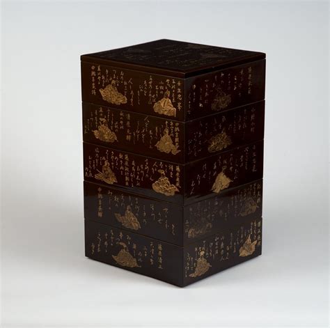 Five Tiered Box Decorated With The Thirty Six Immortal Poets Unknown