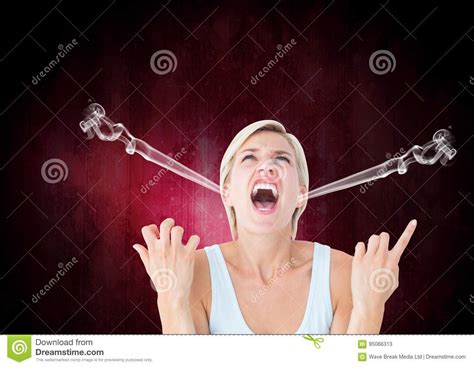 Anger Young Woman Shouting With Steam On Ears Black And Pink
