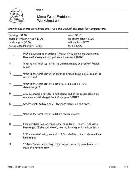 Easily download and print our 10th grade math worksheets. 6 Best Images of Printable Menu Worksheets - Free ...