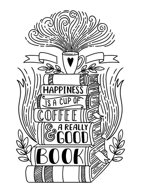 Felicidade é uma xícara de café e um bom livro | Vetor Premium