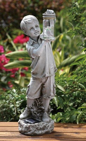 Boy Holding Firefly Jar Solar Garden Statue Statue Measures 1825h X