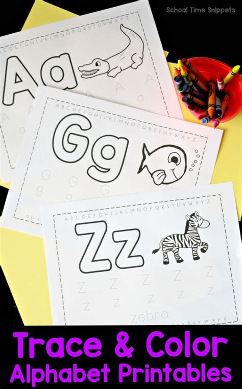 Tracing letters using crayons letters recap tracing letters in box tracing letters in 4 line sheet. Free Alphabet Trace & Color Worksheets | School Time Snippets