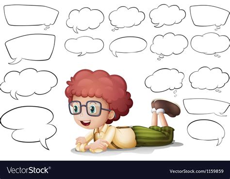 A Boy And The Different Shapes Of Callouts Vector Image