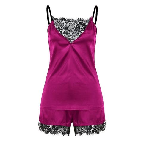 Sexy Dance Sexy Pajamas For Women Lace Satin Sleepwear Camisole Shorts Pjs Nightwear 2 Pieces
