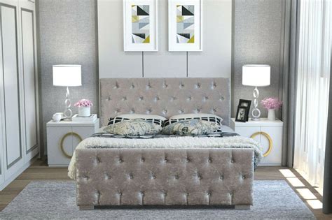 Bed frame black leather prado bed with sprung mattress option single double king. Silver Diamante Bed Frame, Single Double King Size - Home ...