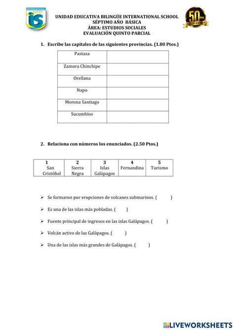 Evaluación Quinto Parcial Worksheet