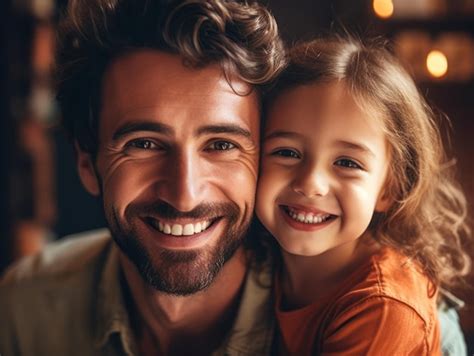 Feliz Día Del Padre Padre E Hija Sonriendo Felizmente Foto Premium