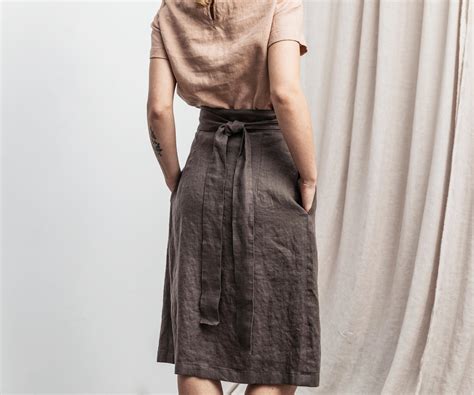 Linen Skirt Wrap Skirt With Deep Side Pockets Summer Skirt A Line